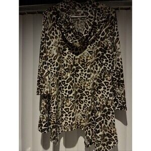 Chaus New York Women’s Animal Print Handkerchief Hem Blouse Size L